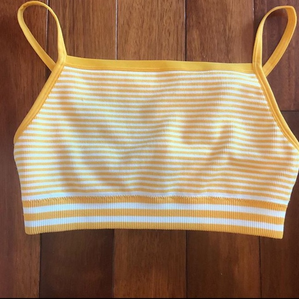 Brand new yellow and white striped crop too/bra xs